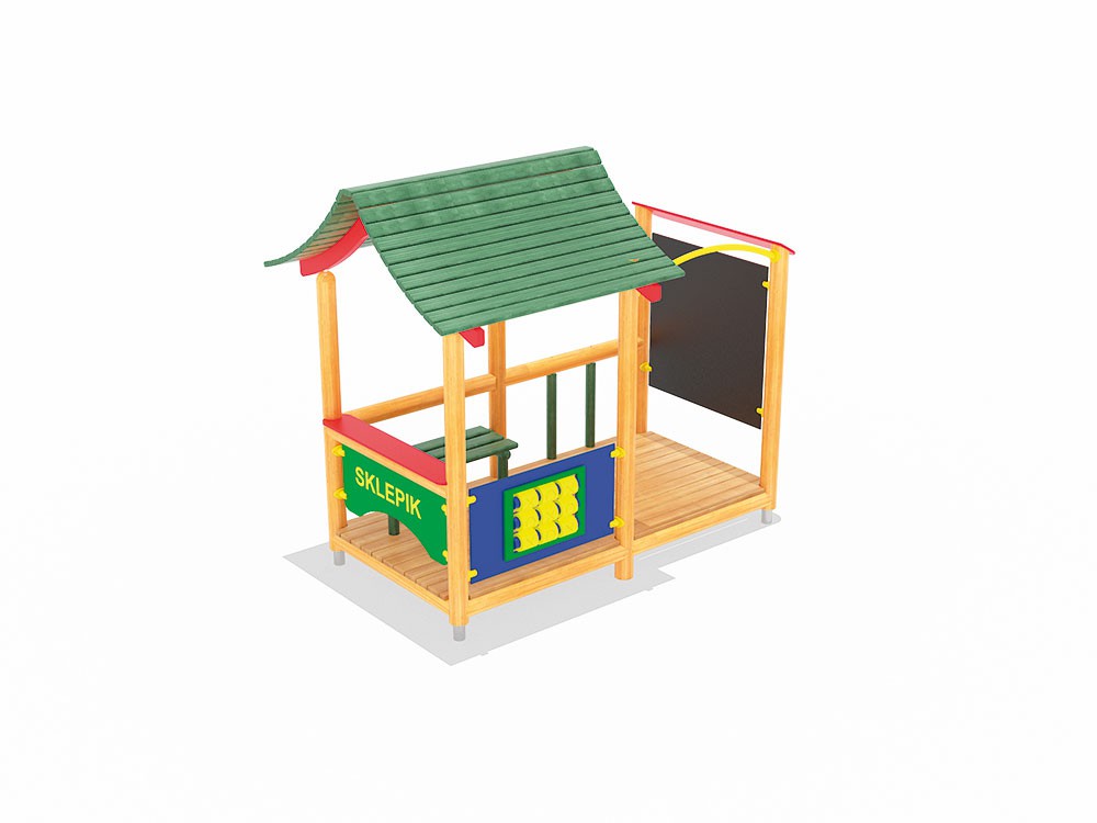 Domek ze sklepikiem i grą w kółko i krzyżyk place zabaw projekty realizacje